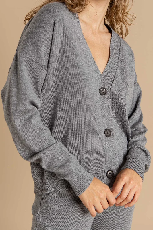 Bene Merino Cardigan Light Grey Mesh Cardigan Canvas Denim