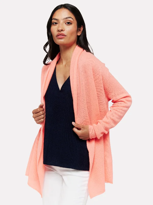 Mona Travel Cardigan Neon Coral - Brodie Cashmere Thin Thick Dense
