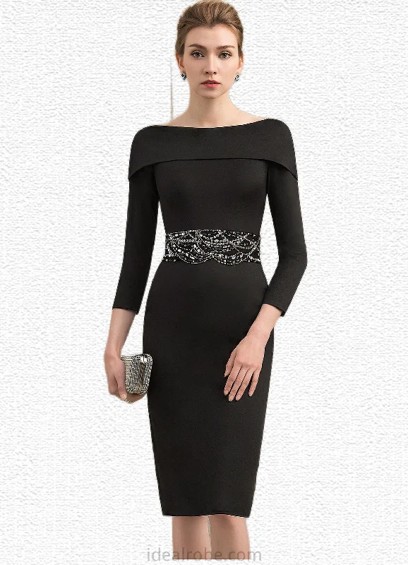 Madalynn Sheath/Column Off-the-Shoulder Knee-Length Jersey Mother of the Bride Dress With Beading Sequins STK126P0014897 Madalynn Sheath/Column Off-the-Shoulder Knee-Length Jersey Mother of the Bride Dress With Beading Sequins STK126P0014897