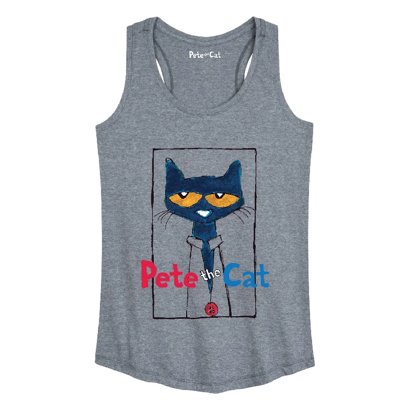 Pete The Cat Framed W Button Adult Womens Racerback Tank charcoal tank top