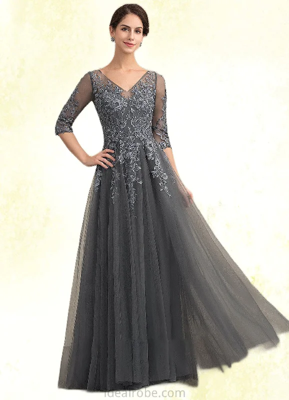 Reese A-Line V-neck Floor-Length Tulle Lace Mother of the Bride Dress With Beading Sequins STK126P0014895 Reese A-Line V-neck Floor-Length Tulle Lace Mother of the Bride Dress With Beading Sequins STK126P0014895
