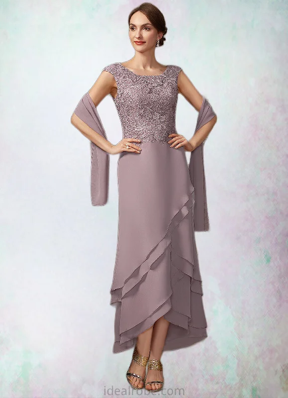 Giuliana A-Line Scoop Neck Asymmetrical Chiffon Lace Mother of the Bride Dress With Cascading Ruffles STK126P0014850 Giuliana A-Line Scoop Neck Asymmetrical Chiffon Lace Mother of the Bride Dress With Cascading Ruffles STK126P0014850