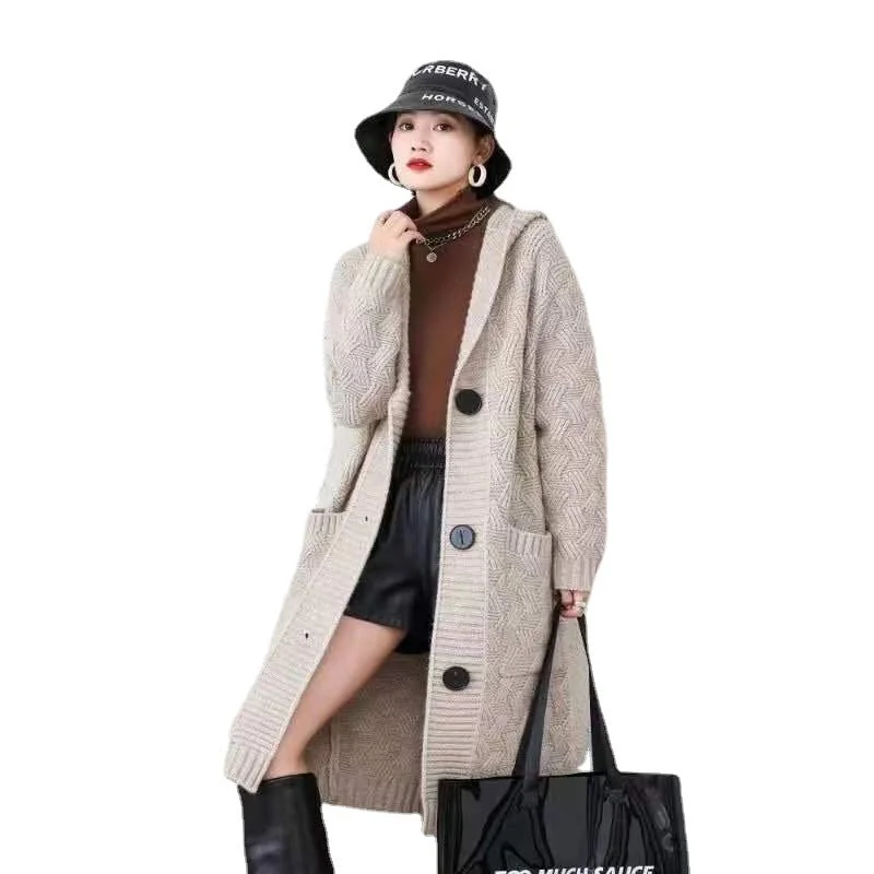 Women Knitting Long Cardigan Sweaters Denim Fabric Leather Fabric Suede Fabric