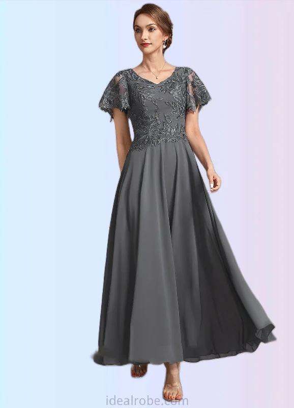Savannah A-Line V-neck Ankle-Length Chiffon Lace Mother of the Bride Dress With Sequins STK126P0014838 Savannah A-Line V-neck Ankle-Length Chiffon Lace Mother of the Bride Dress With Sequins STK126P0014838