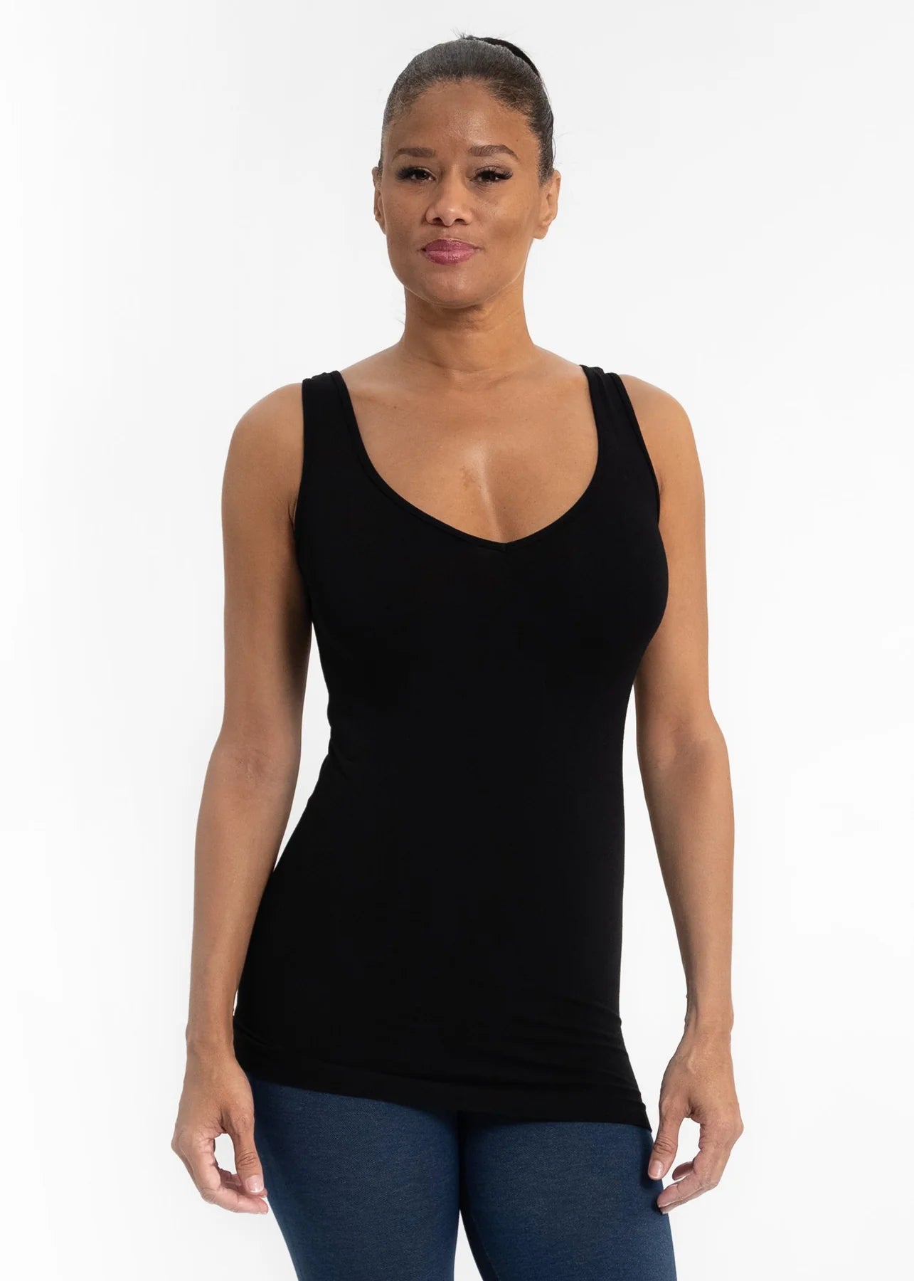 Black Reversible Tank in Long by Elietian workout tank top
