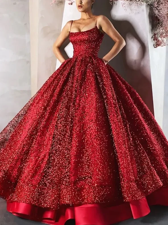 Ball Gown Luxurious Sparkle Engagement Formal Evening Valentine's Day Dress Spaghetti Strap Sleeveless Floor Length Satin with Sequin Tier,DS4368 Ball Gown Luxurious Sparkle Engagement Formal Evening Valentine's Day Dress Spaghetti Strap Sleeveless Floor Length Satin with Sequin Tier,DS4368