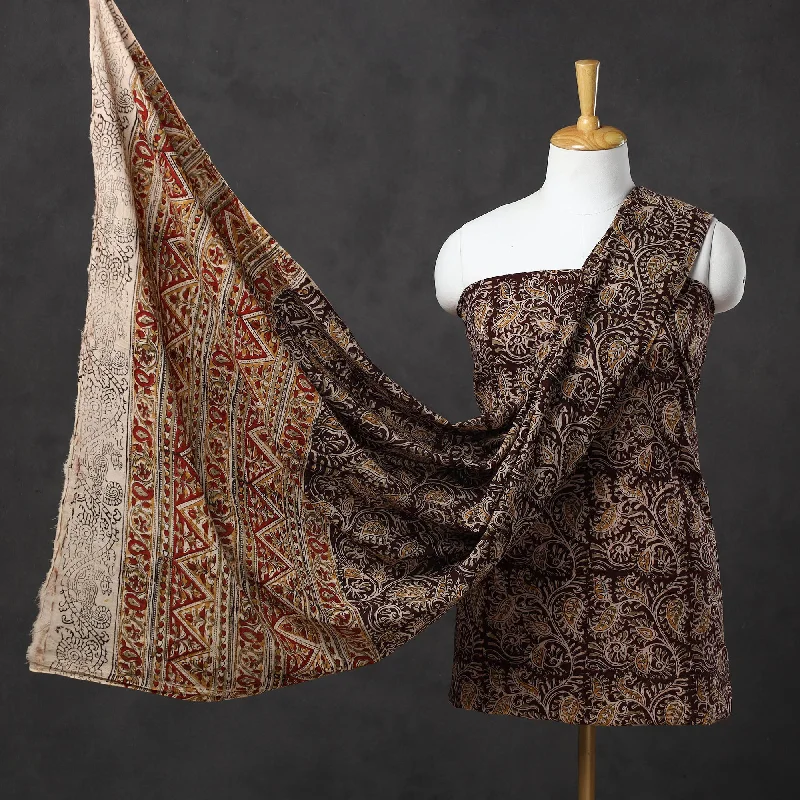 Maroon - 3pc Cotton Pedana Block Print Kalamkari Dress Material 05
