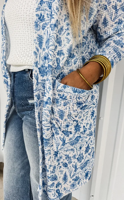 PREORDER Blue Floral and Bunny Print Lola Cardigan by Blakeley Anti-Pilling Anti-Shrink Durable