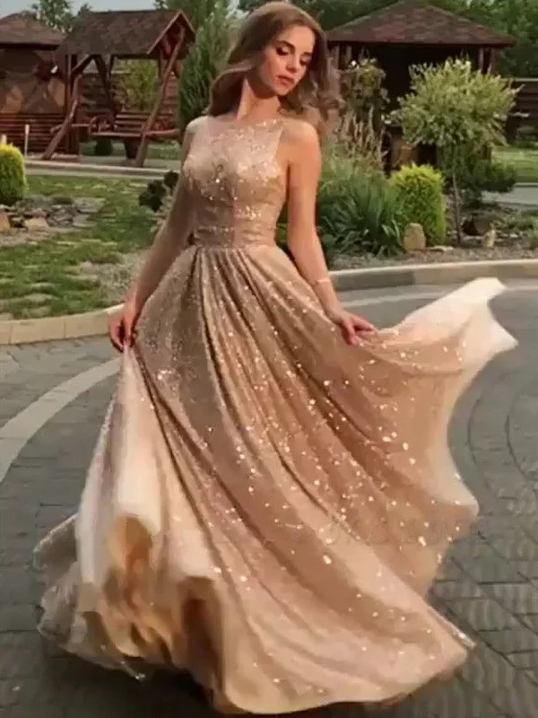 Shiny Champagne Gold Sequins Sleeveless Long Prom Dresses, Shiny Long Formal Evening Dresses Shiny Champagne Gold Sequins Sleeveless Long Prom Dresses, Shiny Long Formal Evening Dresses