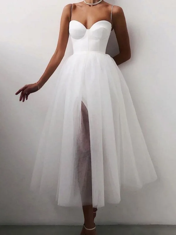 Sweetheart Neck White Tea Length Prom Dresses, Tea Length White Formal Graduation Dresses Sweetheart Neck White Tea Length Prom Dresses, Tea Length White Formal Graduation Dresses