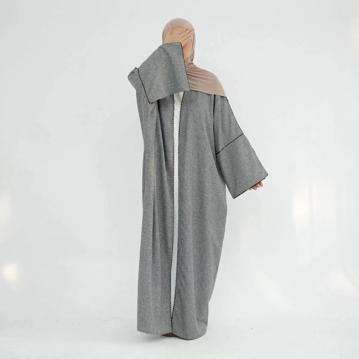 Beads Cardigan Open Abaya Dress #24849 Zippered Buttoned Snapped
