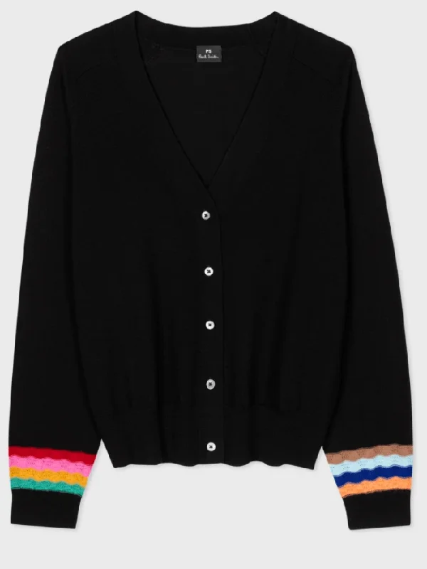 Paul Smith Black Wool Swirl Sleeve Cardigan W2R-701N-M31137 Col 79 Asymmetrical,ymmetric Pencil Cardigan
