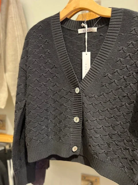 Butterfly Stitch Cardigan in Ink Denim Fabric Leather Fabric Suede Fabric