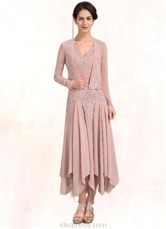 Milagros A-Line V-neck Ankle-Length Chiffon Mother of the Bride Dress With Appliques Lace Sequins STK126P0014855 Milagros A-Line V-neck Ankle-Length Chiffon Mother of the Bride Dress With Appliques Lace Sequins STK126P0014855