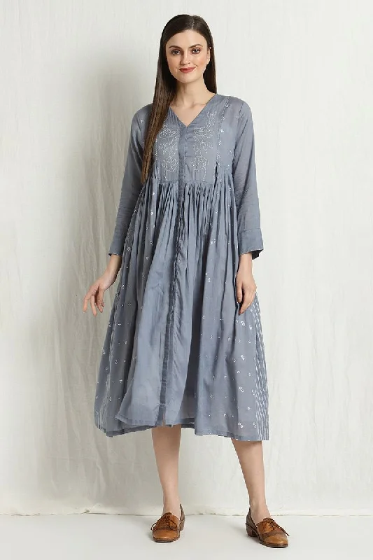 Ekadi blue slate pleated jacket dress Mesh Jacket Canvas Jacket Denim Jacket