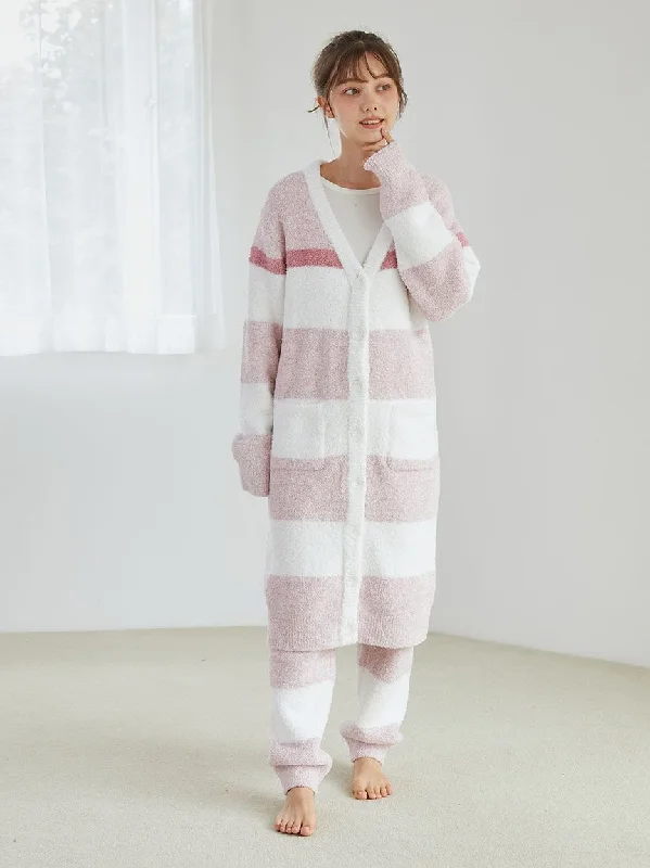 Powder Melange Striped Long Cardigan Spandex Blend Rayon Blend Denim Blend
