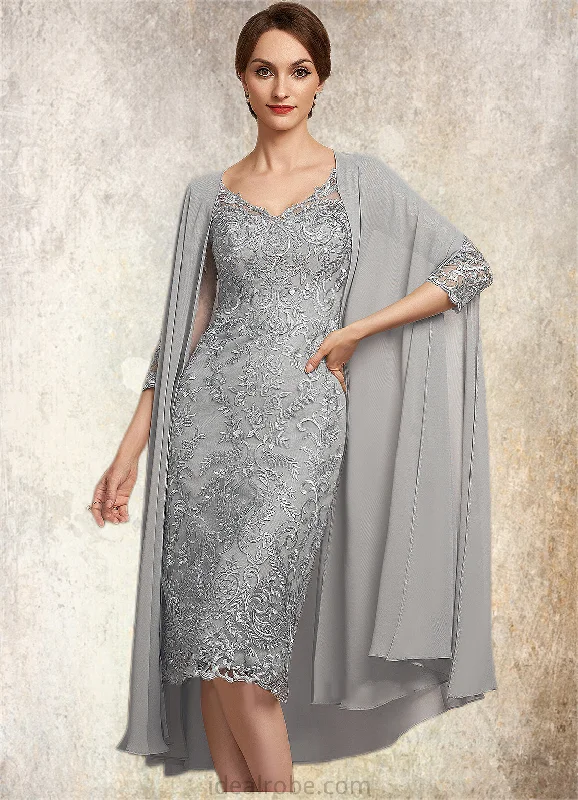 Aurora Sheath/Column V-neck Knee-Length Lace Mother of the Bride Dress STK126P0014931 Aurora Sheath/Column V-neck Knee-Length Lace Mother of the Bride Dress STK126P0014931