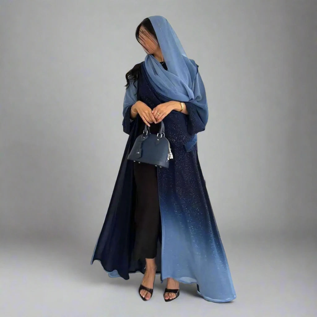 Glitter Chiffon Cardigan Open Abaya Dress Soft Cozy Warm