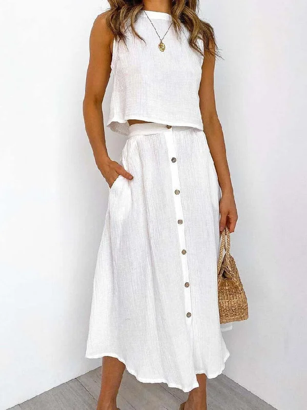 Casual Summer Women Tank Top and Skirts Suits stretchy tank top