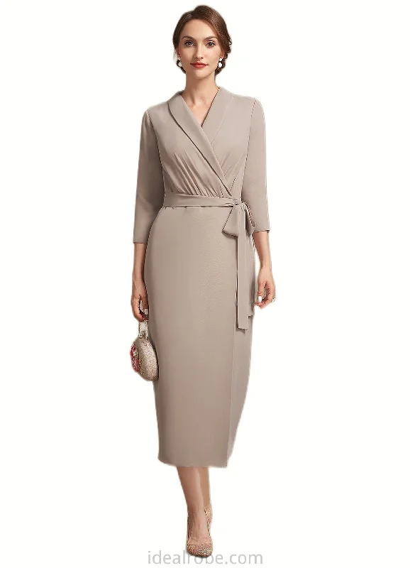 Melany Sheath/Column V-neck Tea-Length Chiffon Mother of the Bride Dress With Bow(s) STK126P0014891 Melany Sheath/Column V-neck Tea-Length Chiffon Mother of the Bride Dress With Bow(s) STK126P0014891