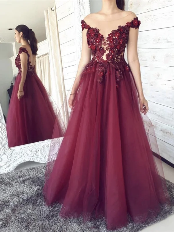 Off the Shoulder Burgundy Lace Floral Prom Evening Dresses, Wine Red Lace Formal Dresses Off the Shoulder Burgundy Lace Floral Prom Evening Dresses, Wine Red Lace Formal Dresses