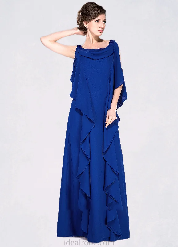 Savannah A-Line Cowl Neck Floor-Length Chiffon Mother of the Bride Dress With Beading Sequins Cascading Ruffles STK126P0014907 Savannah A-Line Cowl Neck Floor-Length Chiffon Mother of the Bride Dress With Beading Sequins Cascading Ruffles STK126P0014907