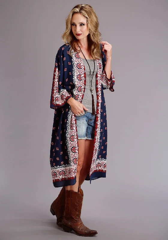 Ladies Bandana Print Long Sleeve Cardigan Chenille Brocade Lace