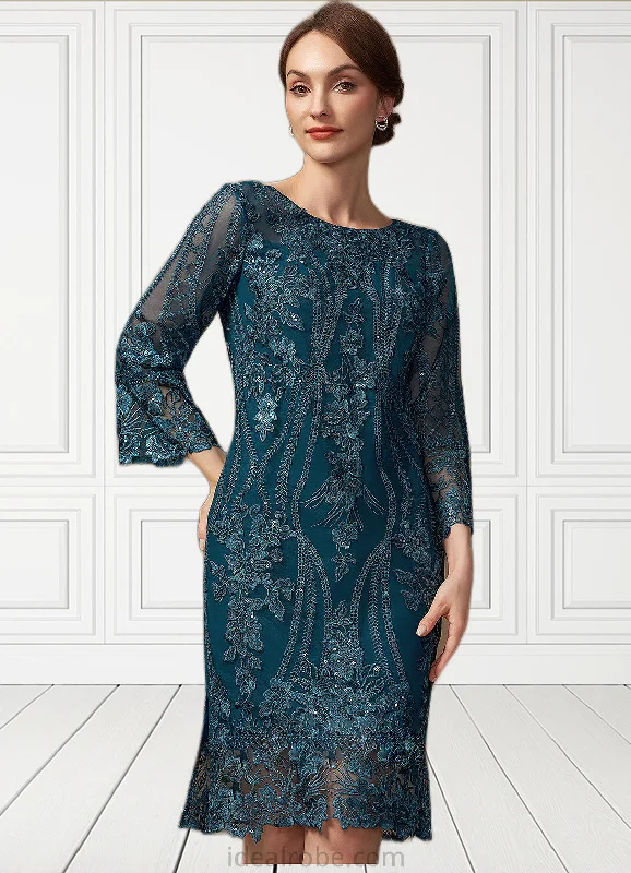 Emery Sheath/Column Scoop Neck Knee-Length Lace Mother of the Bride Dress With Sequins STK126P0014867 Emery Sheath/Column Scoop Neck Knee-Length Lace Mother of the Bride Dress With Sequins STK126P0014867