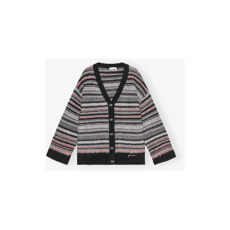 STRIPE BOXY CARDIGAN Chenille Fabric Brocade Fabric Lace Fabric