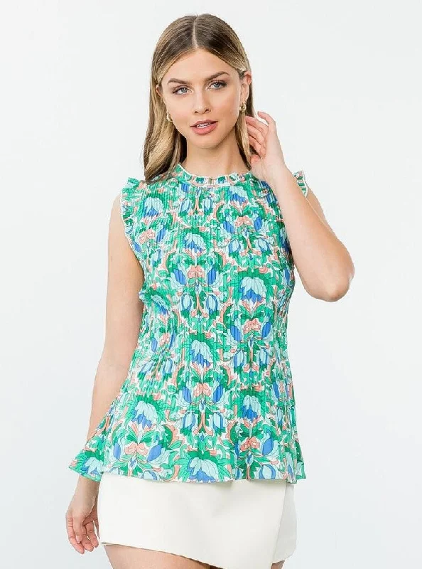 Pleated Flower Print Tank [LI-THS1288] trendy tank top