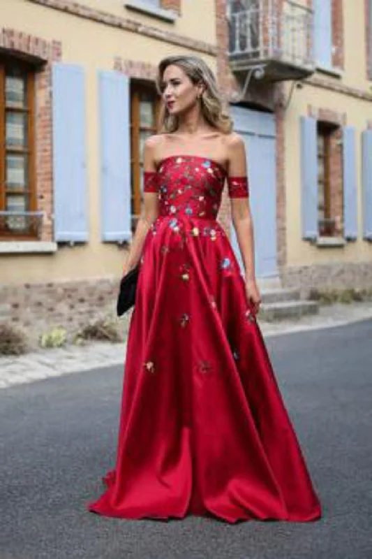 Red Long Prom Dresses Strapless Floor-Length Satin Sexy Prom Dress/Evening Dress
