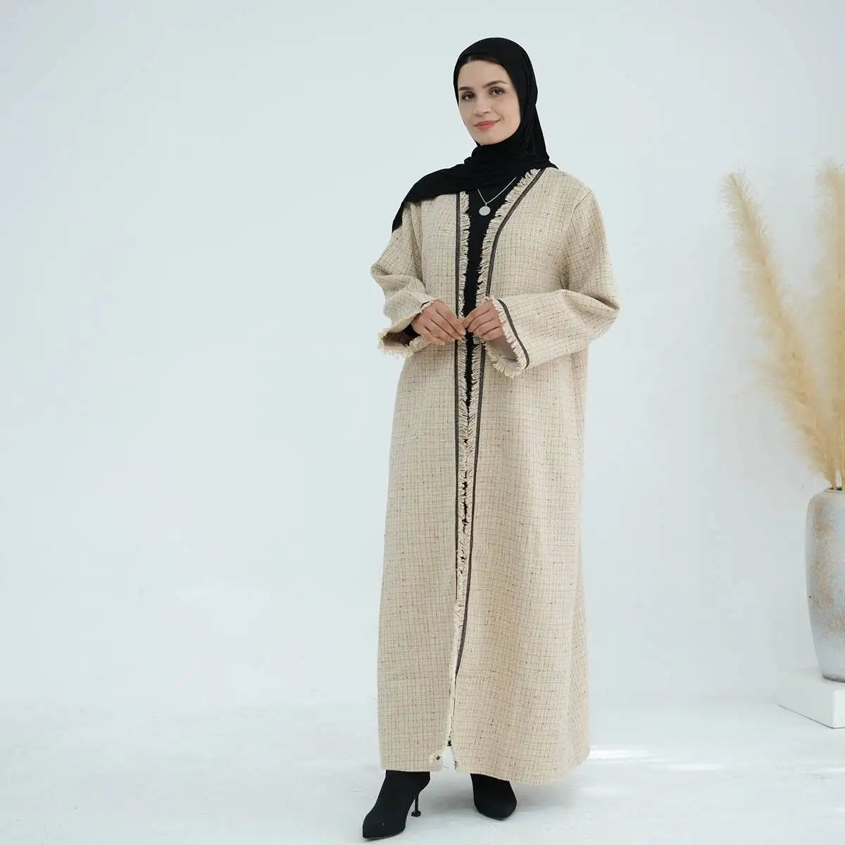 Winter Fall Thick Tassel Tweed Cardigan Open Abaya Coat Long Cardigan Short Cardigan Medium Cardigan