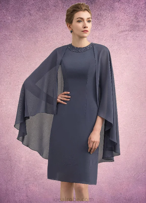 Autumn Sheath/Column Scoop Neck Knee-Length Chiffon Mother of the Bride Dress With Beading Sequins STK126P0014911 Autumn Sheath/Column Scoop Neck Knee-Length Chiffon Mother of the Bride Dress With Beading Sequins STK126P0014911