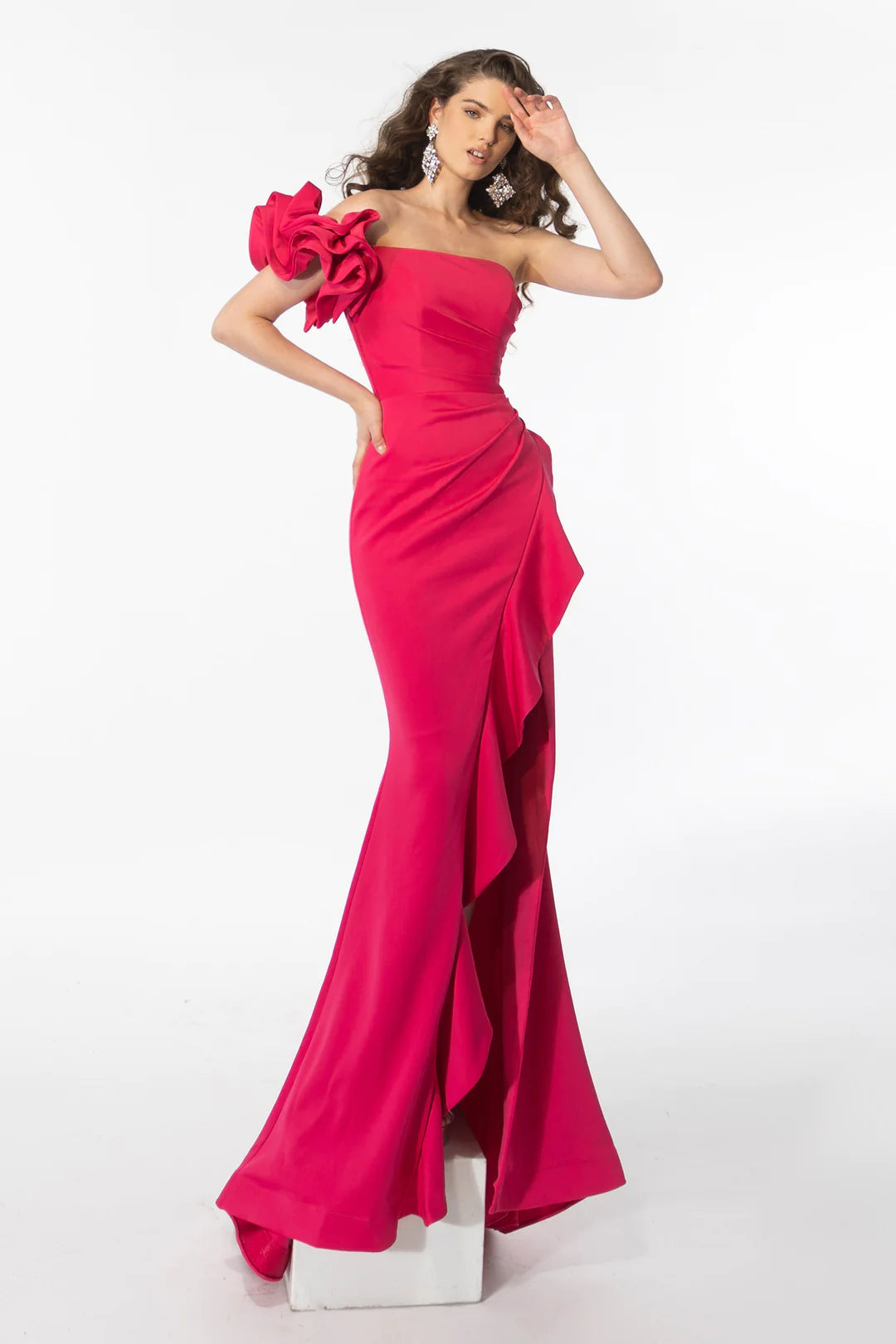 Ava Presley 39265 Long Prom Dress Fitted Mermaid Strapless One Shoulder Bow High Ruffle Slit Formal Pageant Gown Ava Presley 39265 Long Prom Dress Fitted Mermaid Strapless One Shoulder Bow High Ruffle Slit Formal Pageant Gown
