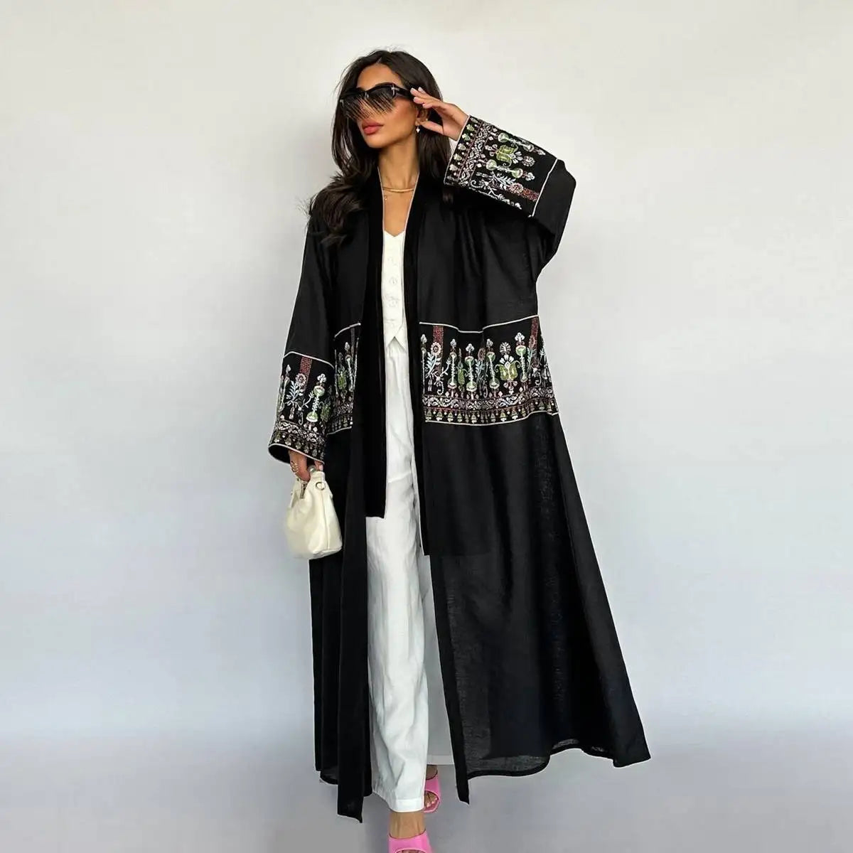 Modest Fashion Embroidery Cardigan Open Abaya Dress Machine Wash Dry Clean Hand Wash