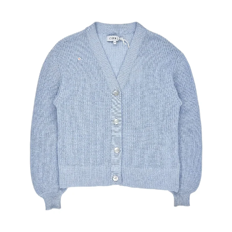 Omnes Light Blue Knitted Cardigan Terry Blend Velvet Blend Canvas Blend
