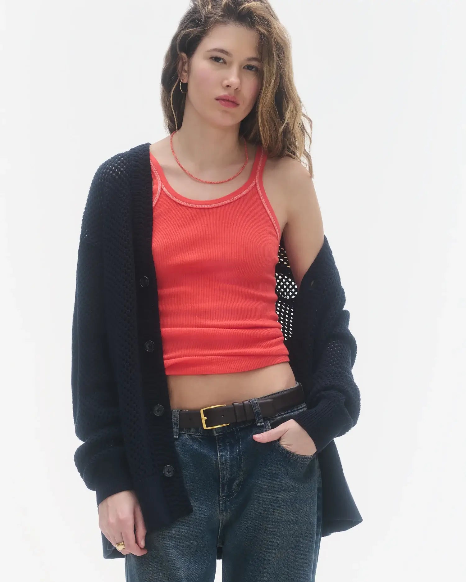 The Net Cardigan in Midnight Fitted Loose Oversized