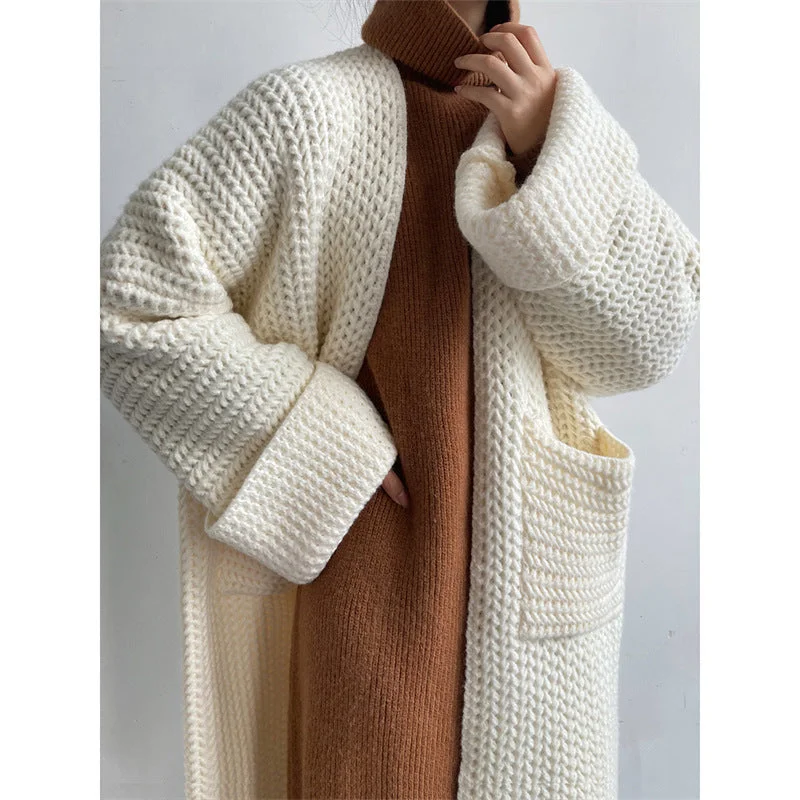 Casual Loose Knitted Long Cardigan Coats Fitted Slim Tailored