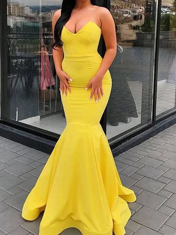 Yellow Mermaid Long Prom Dresses, Yellow Mermaid Long Formal Evening Dresses