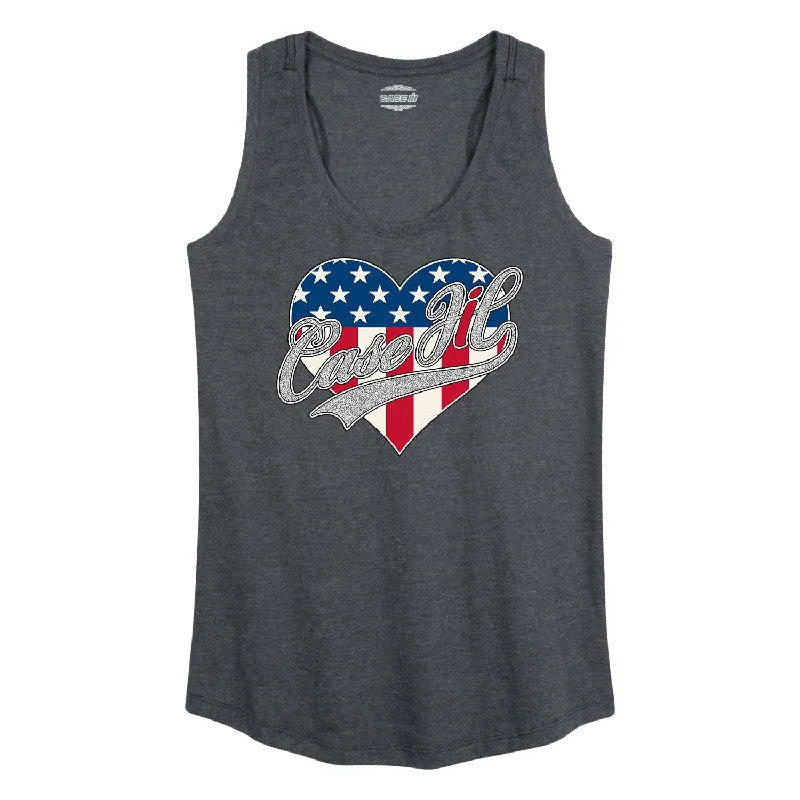 Case IH Heart Patriotic Glitter Womens Racerback Tank stretchy tank top