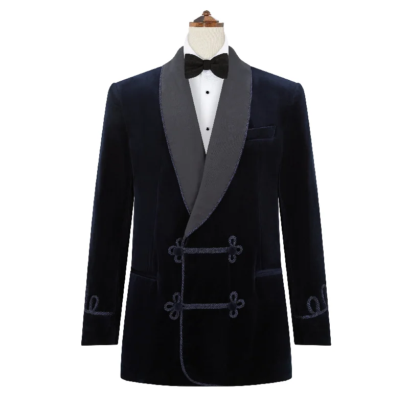 Bloomsbury Navy Velvet Jacket Tiered Jacket Buttoned Jacket Zippered Jacket