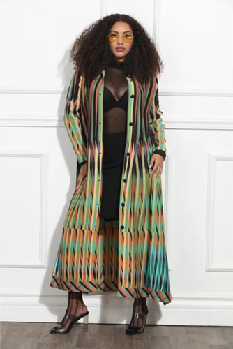 Luxe Moda LM379 Stripe Dress Cardigan Seamless Knitted Crochet