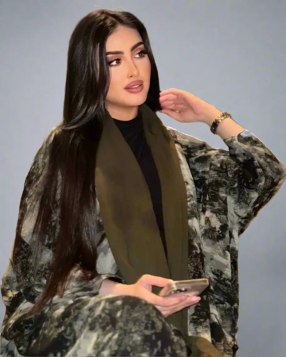 Modest Fashion Printed Cardigan Open Abaya Dress Iron Safe Non-Iron Wrinkle Free