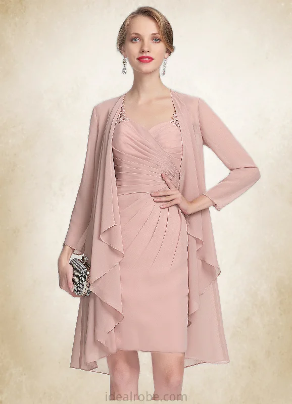 Eileen Sheath/Column Sweetheart Knee-Length Chiffon Mother of the Bride Dress With Ruffle Lace STK126P0014929 Eileen Sheath/Column Sweetheart Knee-Length Chiffon Mother of the Bride Dress With Ruffle Lace STK126P0014929