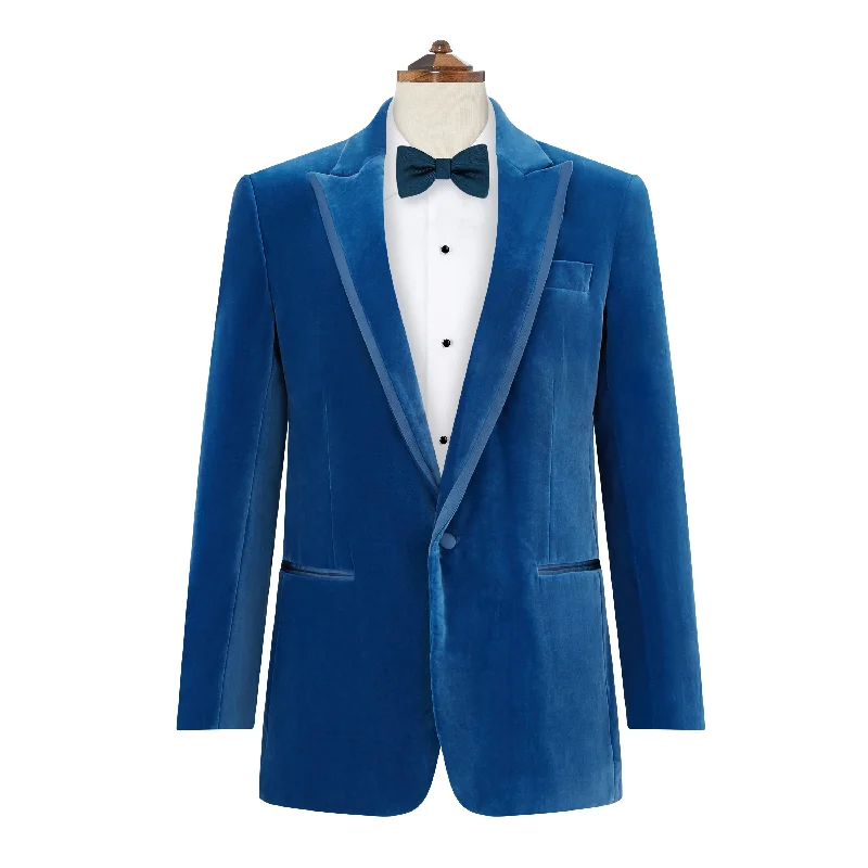Balinteer Blue Velvet Jacket Boat Neck Shawl Collar Notched Collar