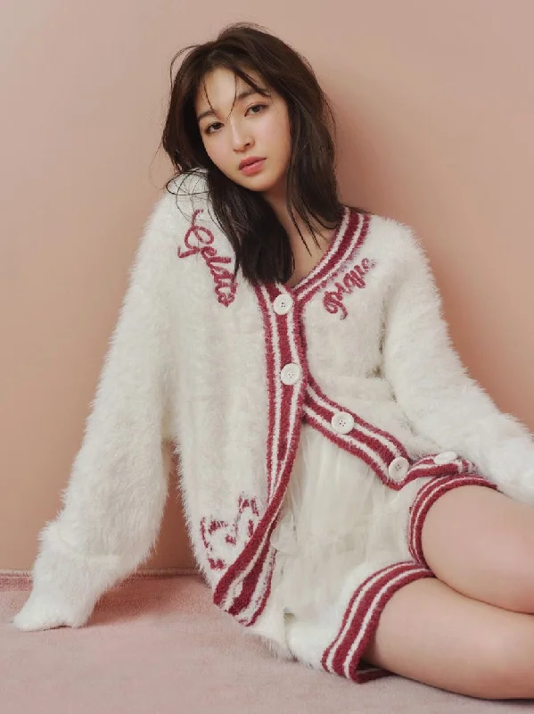 Feather Cardigan & Shorts Set Print Jacquard Patchwork