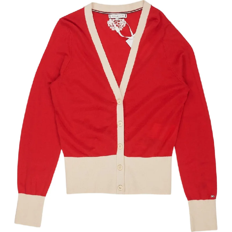 Tommy Hilfiger Red Contrasty Neck Cardigan Cashmere Blend Cotton Blend Poly Blend