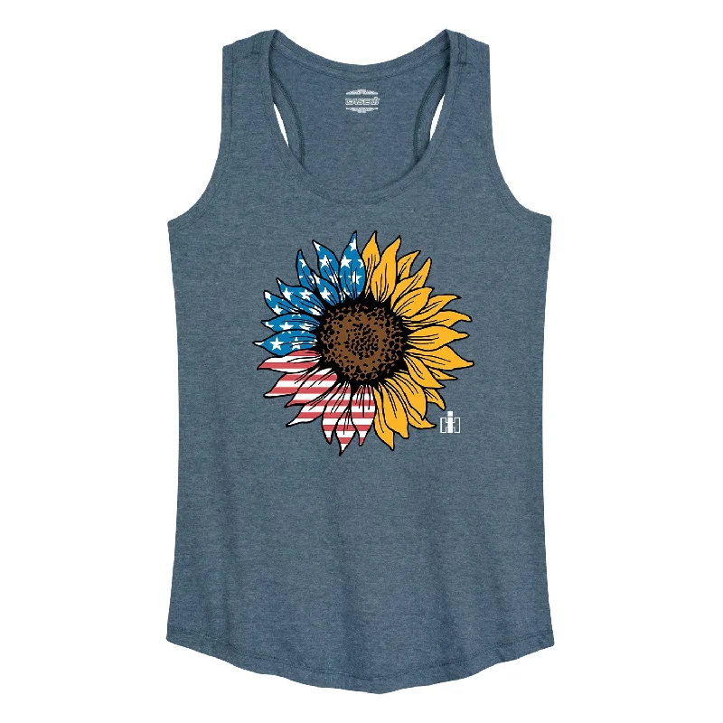 USA Flag Sunflower IH Womens Racerback Tank vibrant tank top