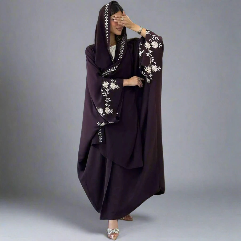 With HIjab Embroidery Cuff Cardigan Open Abaya Dress Hooded Cardigan Collared Cardigan Shawl Collar