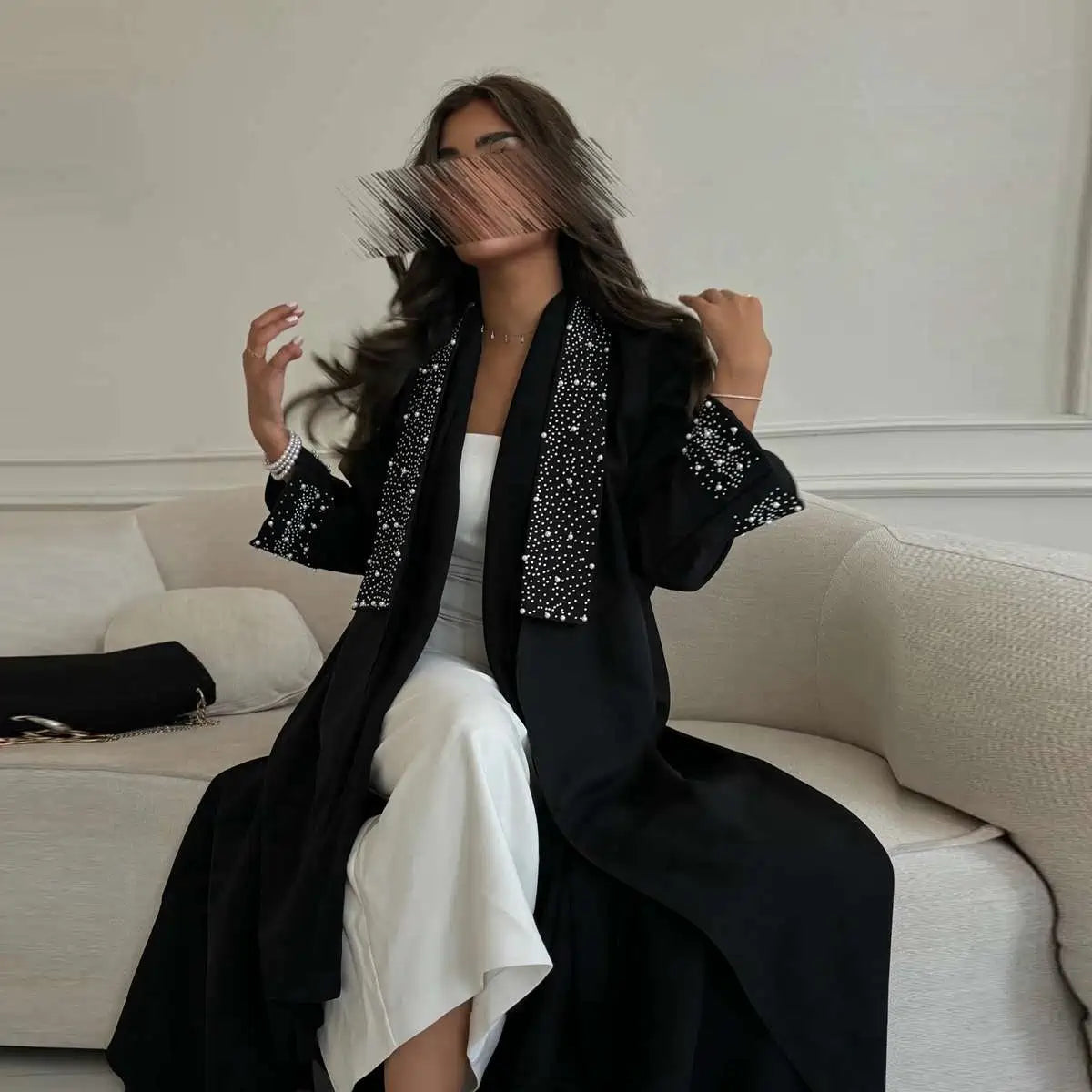 Hotfix Rhinestone Cardigan Open Abaya Dress #24169 Elasticated Padded Insulated